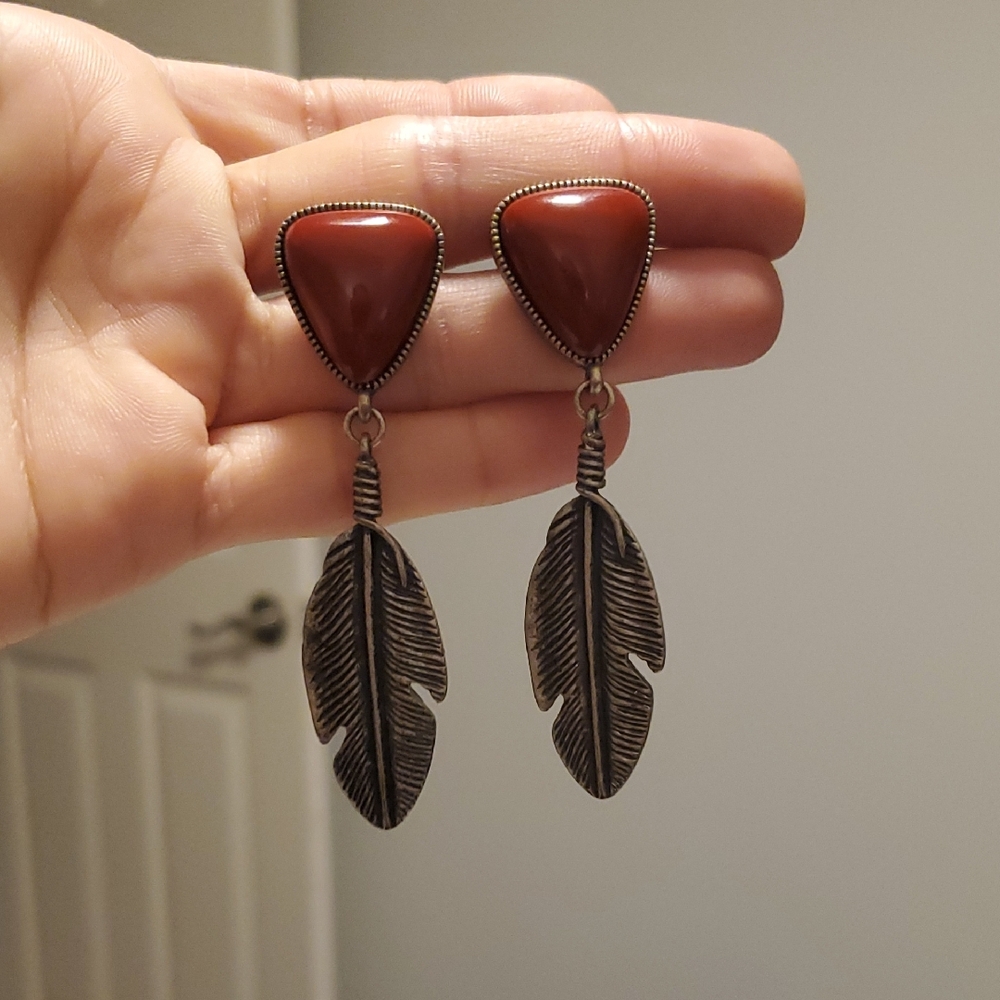 Boho Red Feather Post Earrings